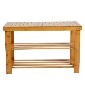 2-Tier Bamboo Shoe Rack Bench 27.5" Entryway Shelf Organizer Storage Bench