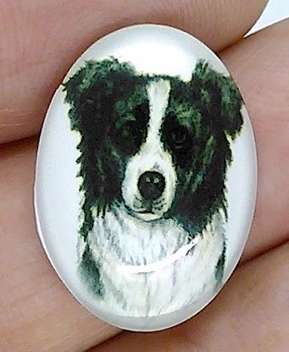 25x18mm Border Collie Dog Glass Cabochon Cameo Jewelry Finding S2208