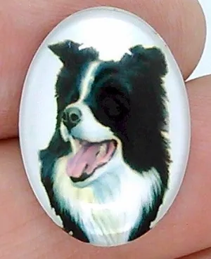 25x18mm Border Collie Dog Glass Cabochon Cameo Jewelry Finding S2216