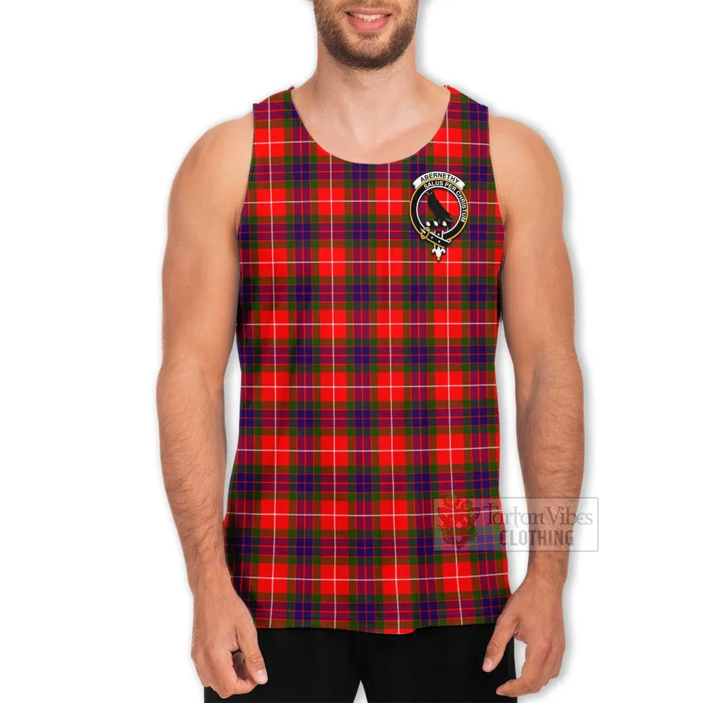 Abernethy Tartan Men's Tank Top with Family Crest and Bearded Skull Holding Bottles of Whiskey