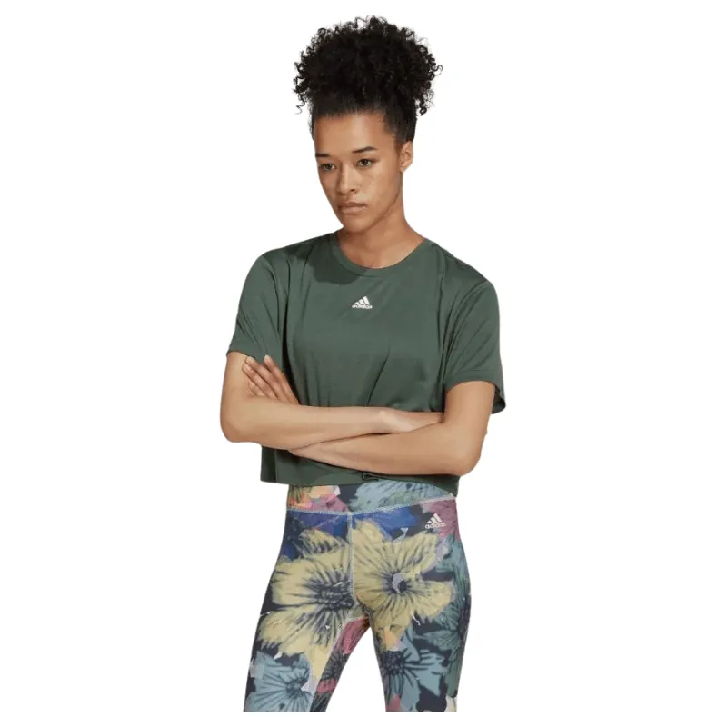 Adidas Women's Training Crop Studio T-Shirt- Green