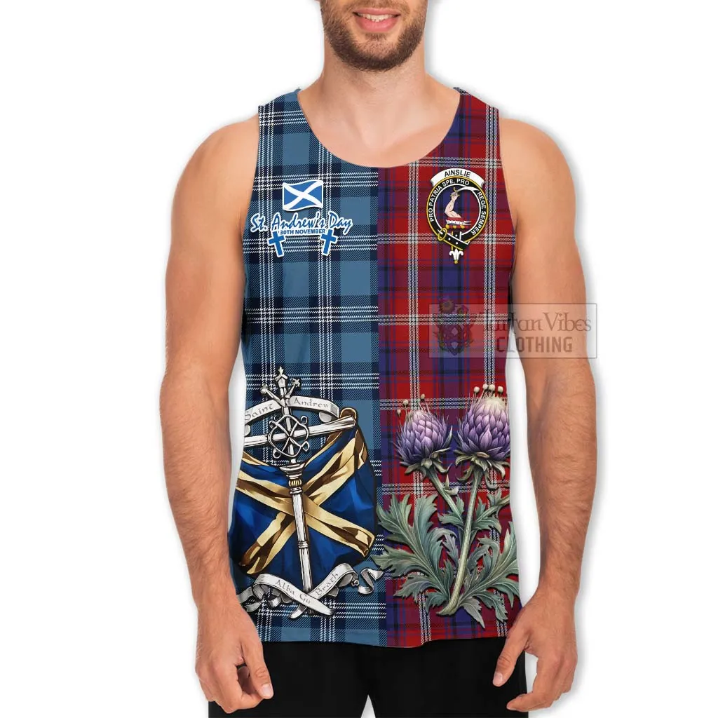 Ainslie Tartan Men's Tank Top Happy St. Andrew's Day Half Tartan Style