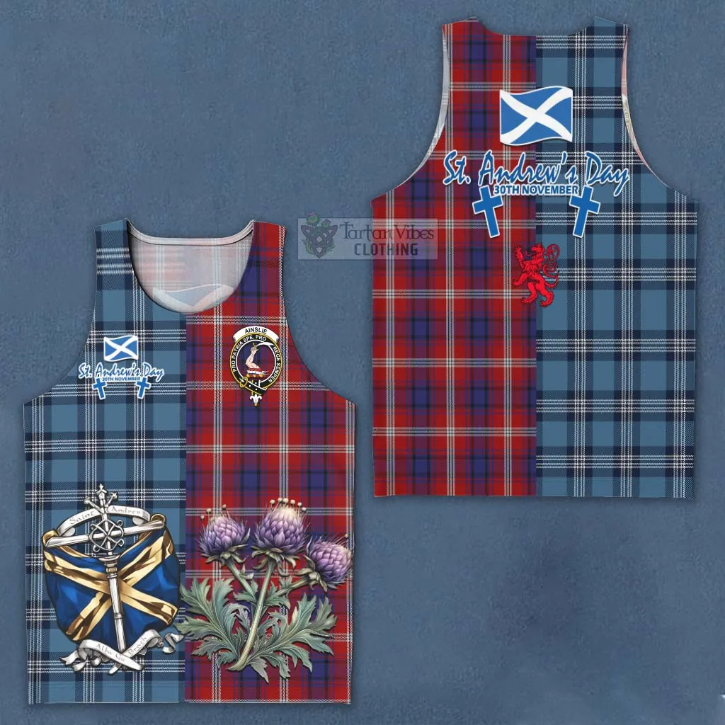 Ainslie Tartan Men's Tank Top Happy St. Andrew's Day Half Tartan Style