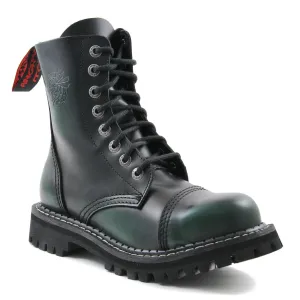 Angry Itch 8 Eyelet Boots with Steel Toe Cap Green Rub Off Leather