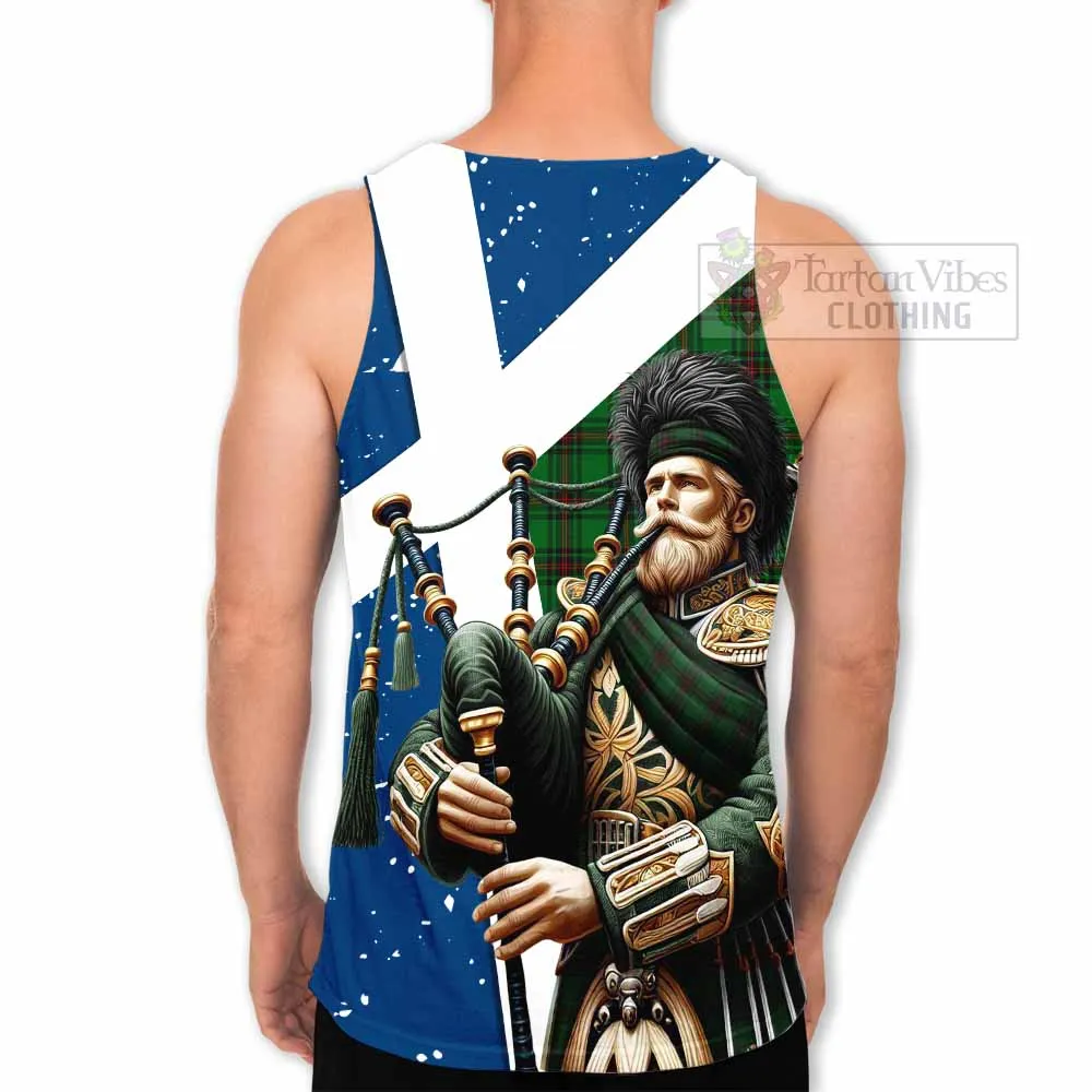 Anstruther Tartan Men's Tank Top with Family Crest Scottish Bagpiper Vibes