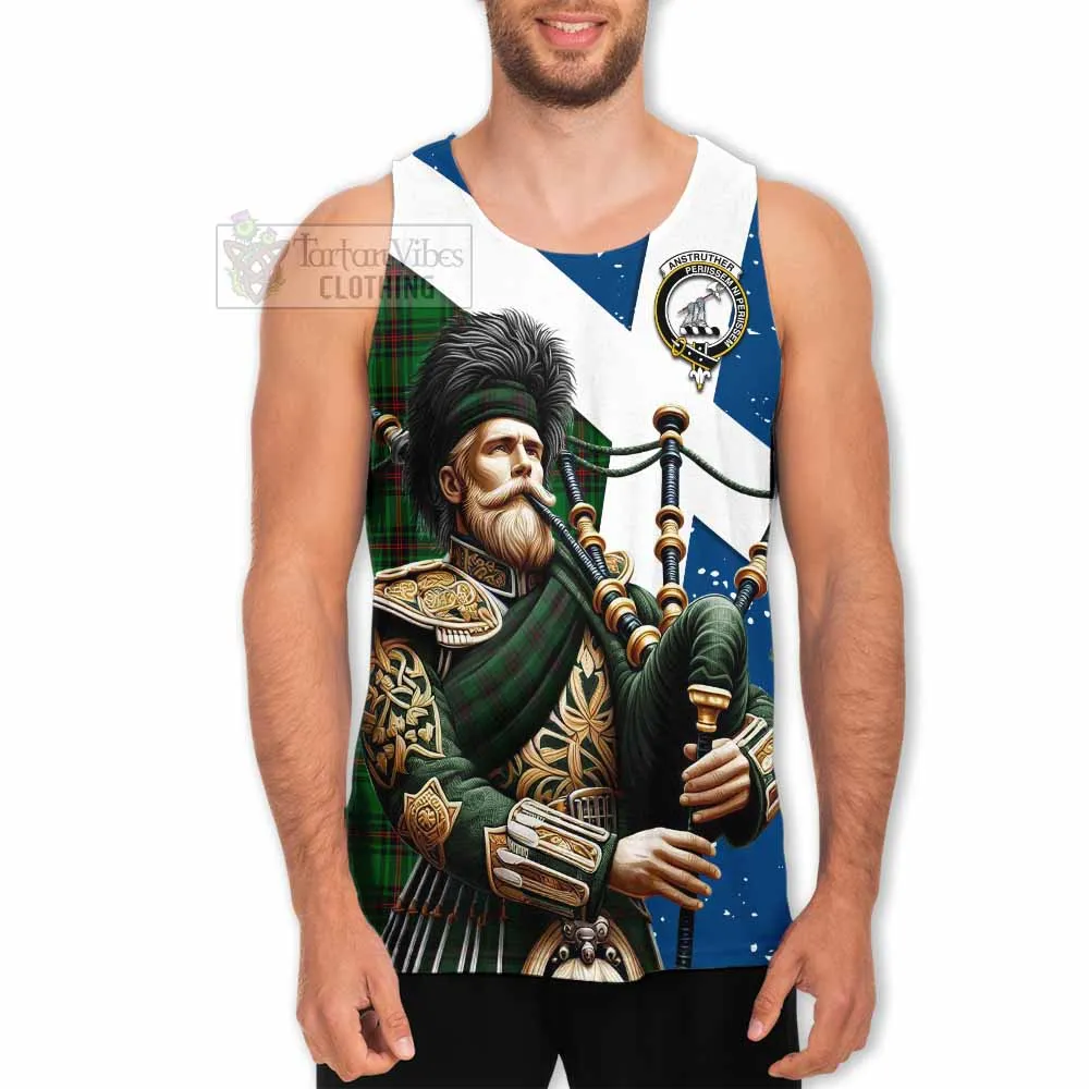 Anstruther Tartan Men's Tank Top with Family Crest Scottish Bagpiper Vibes