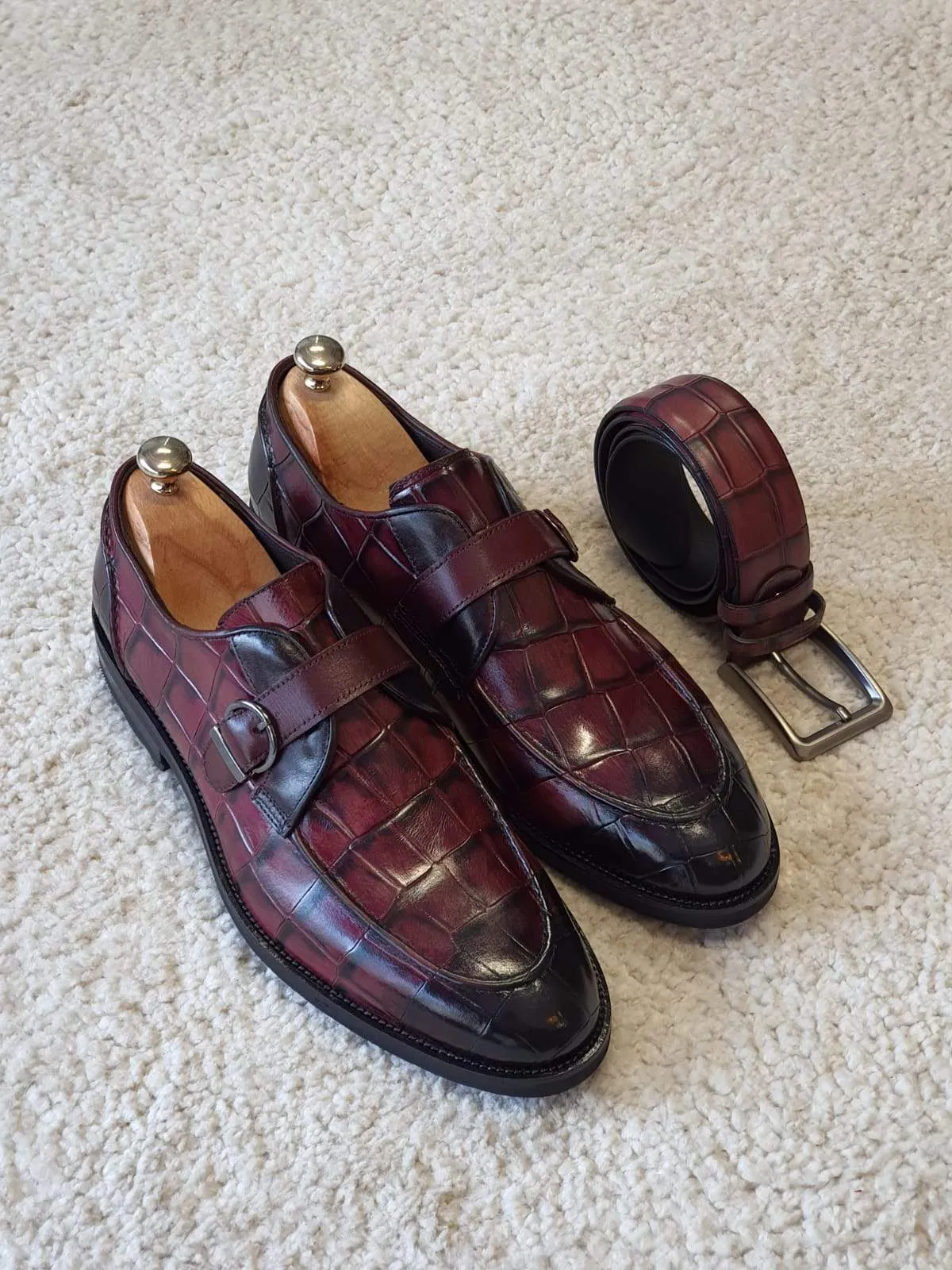 Antonio Burgundy Buckle Loafers