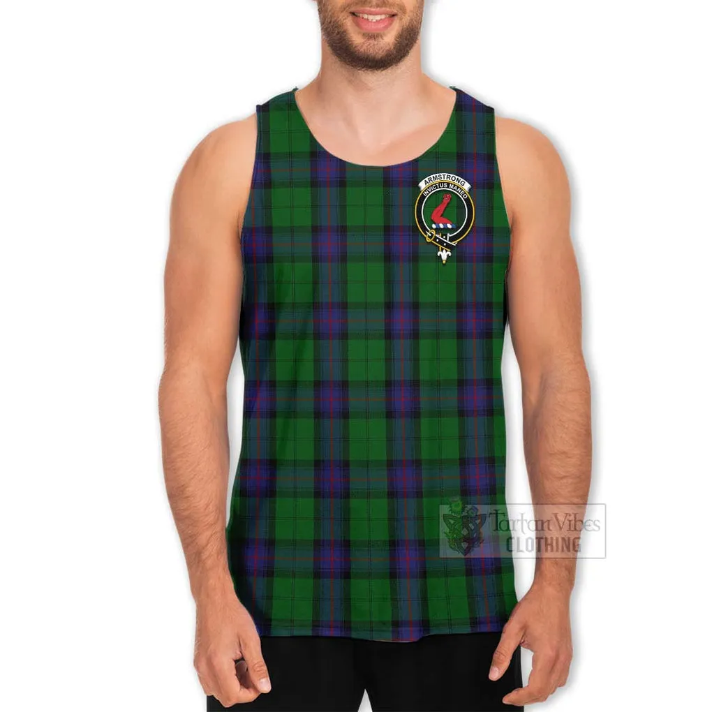 Armstrong Tartan Men's Tank Top with Family Crest and Bearded Skull Holding Bottles of Whiskey