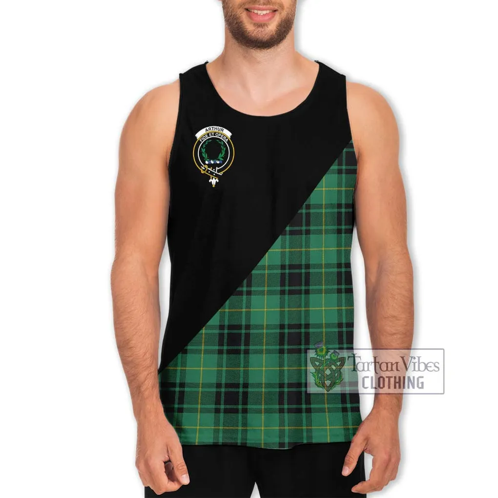 Arthur Ancient Tartan Men's Tank Top with Family Crest and Military Logo Style