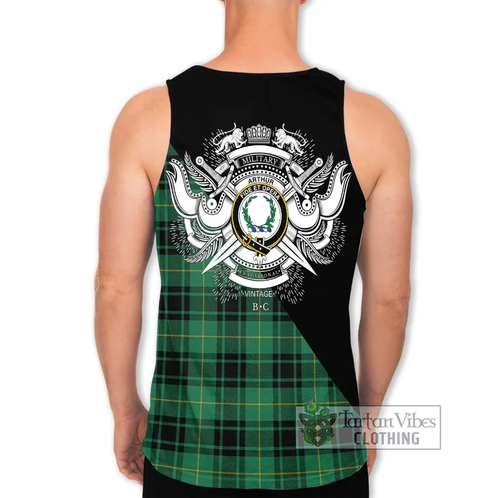 Arthur Ancient Tartan Men's Tank Top with Family Crest and Military Logo Style