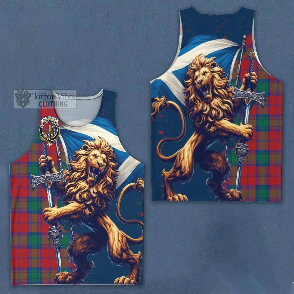 Auchinleck (Affleck) Tartan Family Crest Men's Tank Top with Scottish Majestic Lion