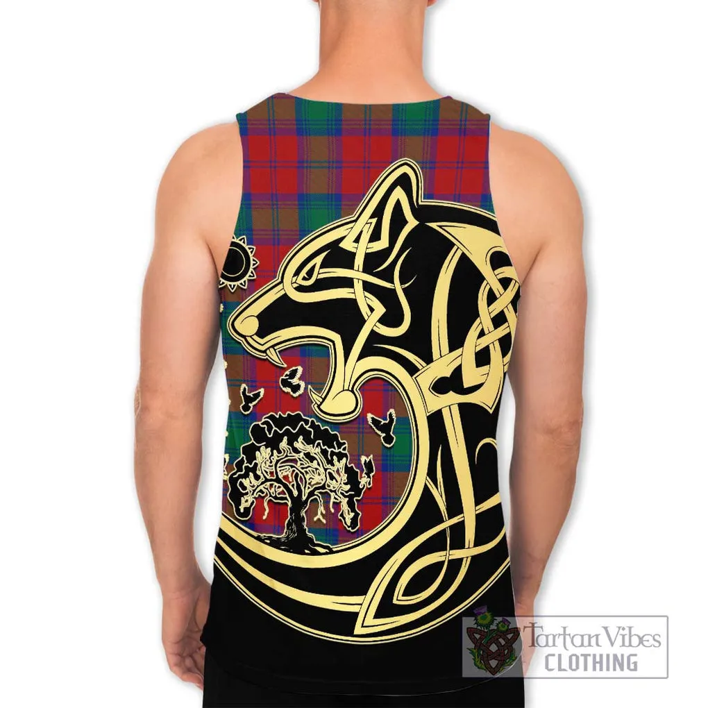 Auchinleck (Affleck) Tartan Men's Tank Top with Family Crest Celtic Wolf Style