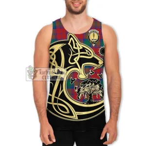 Auchinleck (Affleck) Tartan Men's Tank Top with Family Crest Celtic Wolf Style