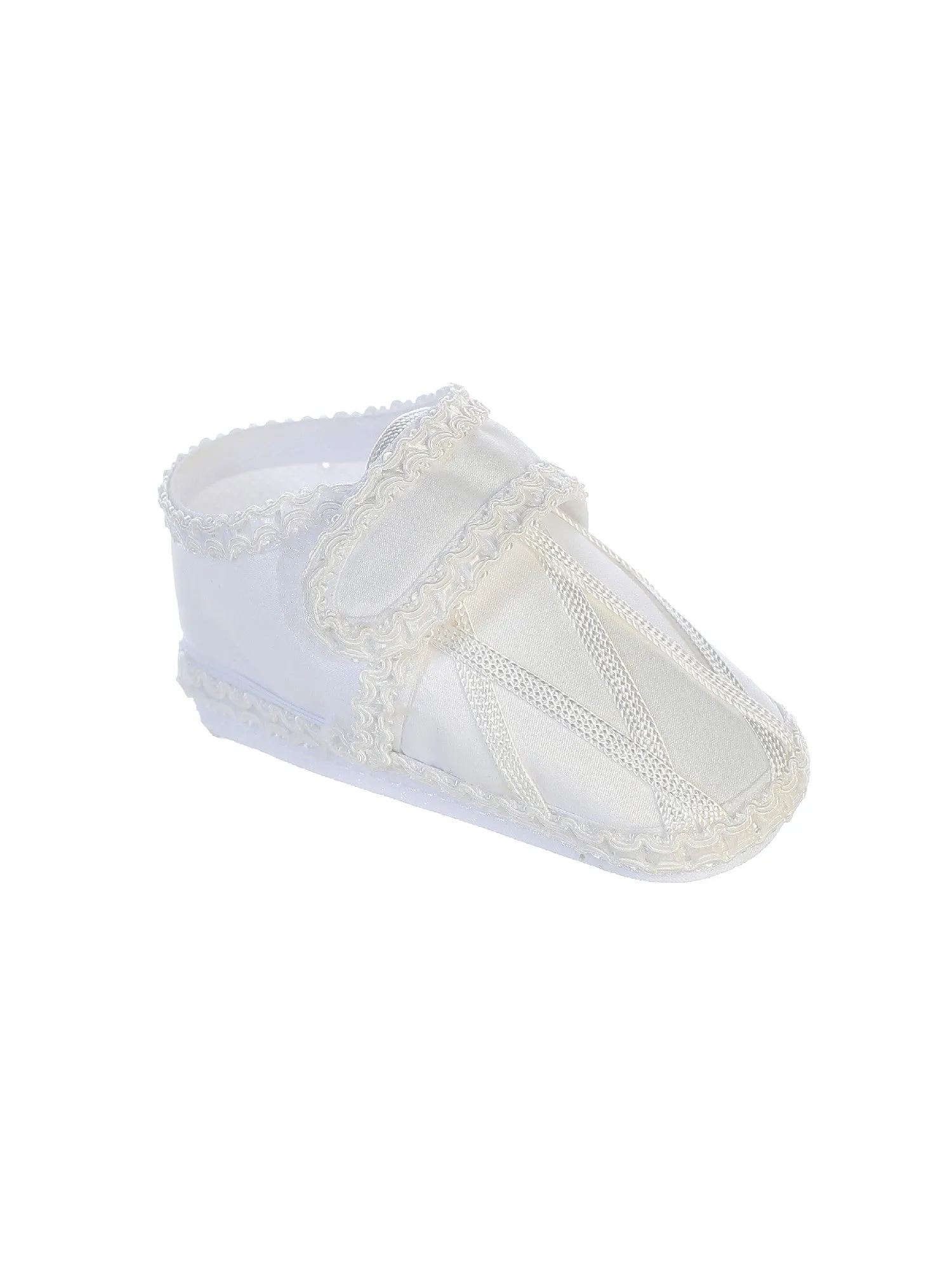 Baby Boys White Satin Hook And Loop Strap Baptism Shoes S-L