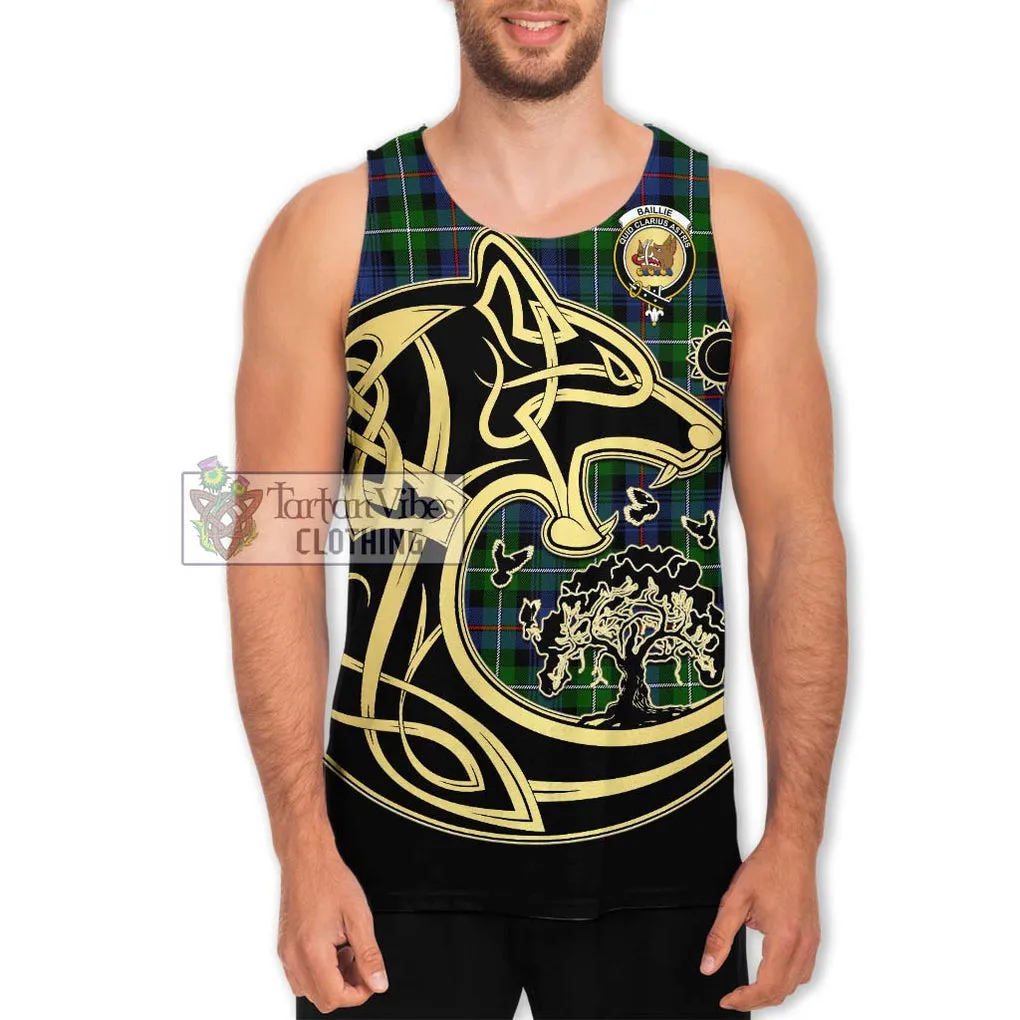 Baillie Tartan Men's Tank Top with Family Crest Celtic Wolf Style