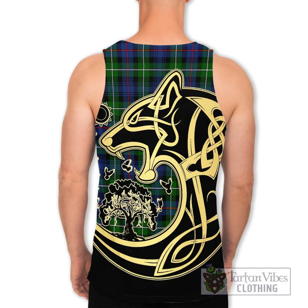 Baillie Tartan Men's Tank Top with Family Crest Celtic Wolf Style