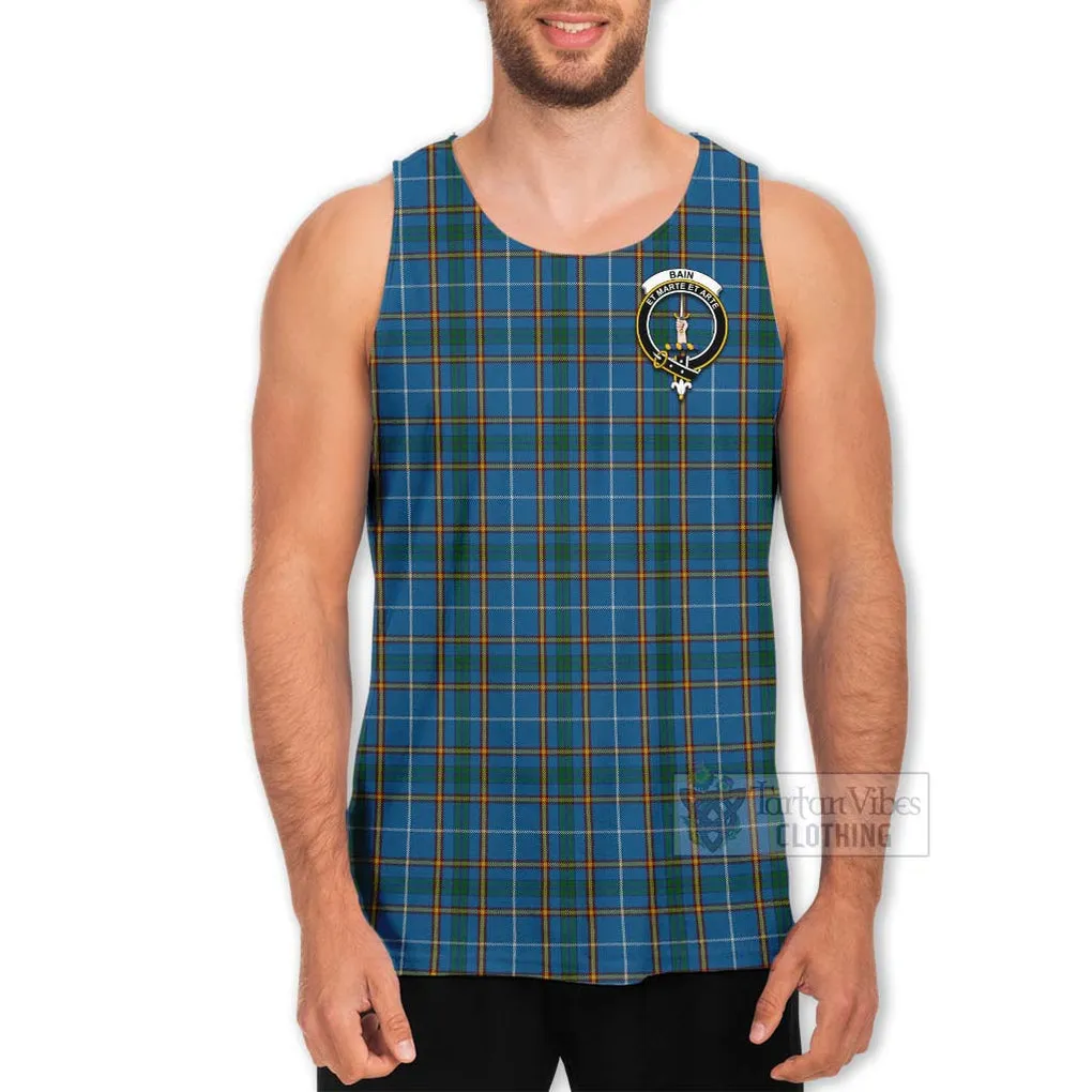 Bain Tartan Men's Tank Top with Family Crest Celtic Skull Style