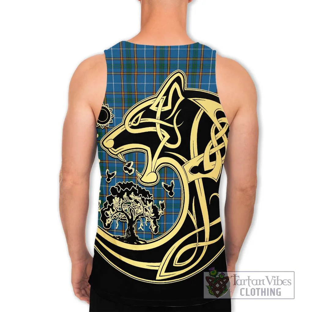 Bain Tartan Men's Tank Top with Family Crest Celtic Wolf Style