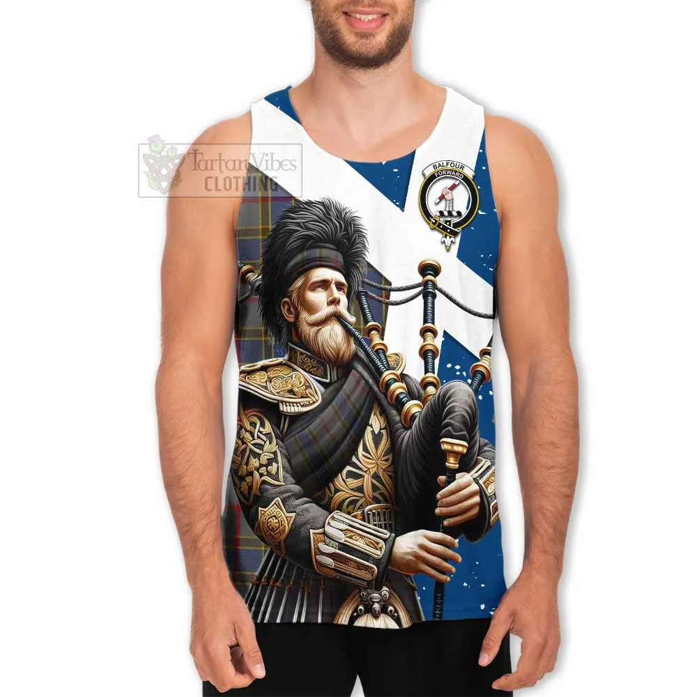 Balfour Tartan Men's Tank Top with Family Crest Scottish Bagpiper Vibes