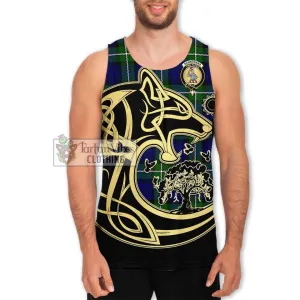 Bannerman Tartan Men's Tank Top with Family Crest Celtic Wolf Style