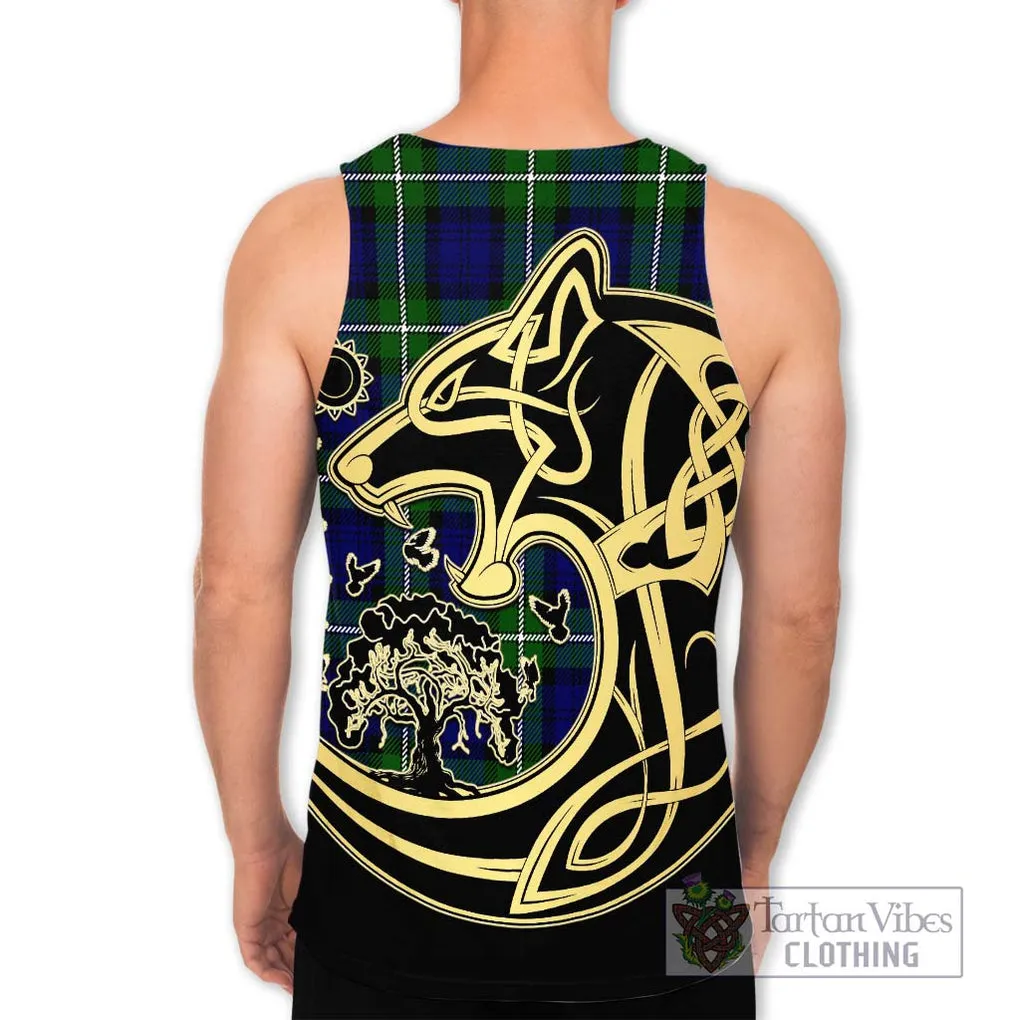 Bannerman Tartan Men's Tank Top with Family Crest Celtic Wolf Style