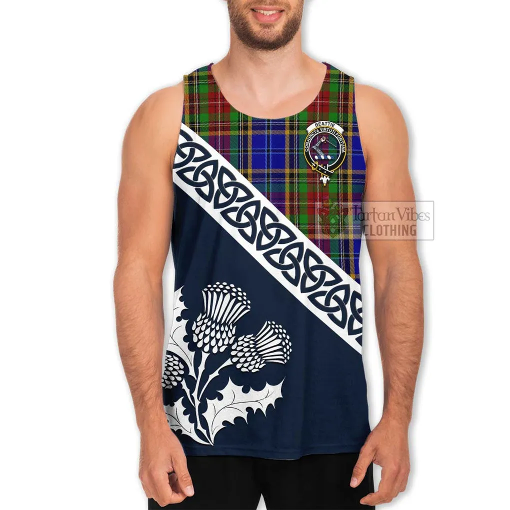 Beattie (Beatty) Tartan Men's Tank Top Featuring Thistle and Scotland Map