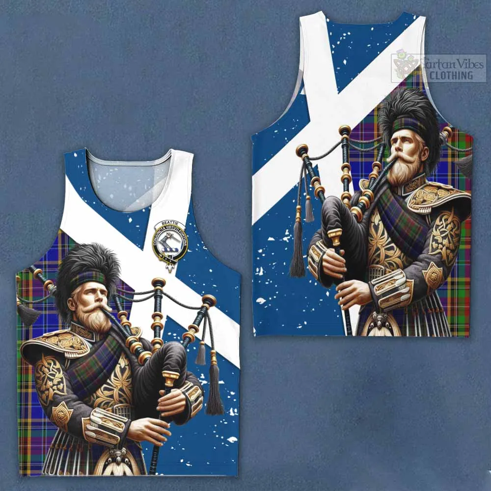 Beattie (Beatty) Tartan Men's Tank Top with Family Crest Scottish Bagpiper Vibes