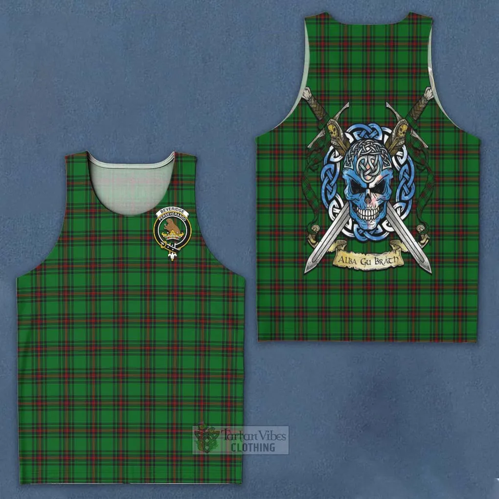 Beveridge Tartan Men's Tank Top with Family Crest Celtic Skull Style