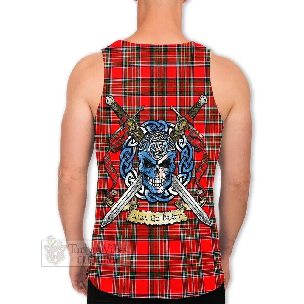 Binning Tartan Men's Tank Top with Family Crest Celtic Skull Style