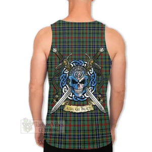 Bisset Tartan Men's Tank Top with Family Crest Celtic Skull Style