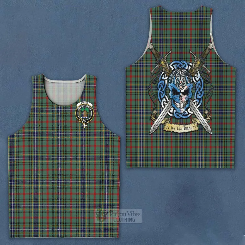 Bisset Tartan Men's Tank Top with Family Crest Celtic Skull Style