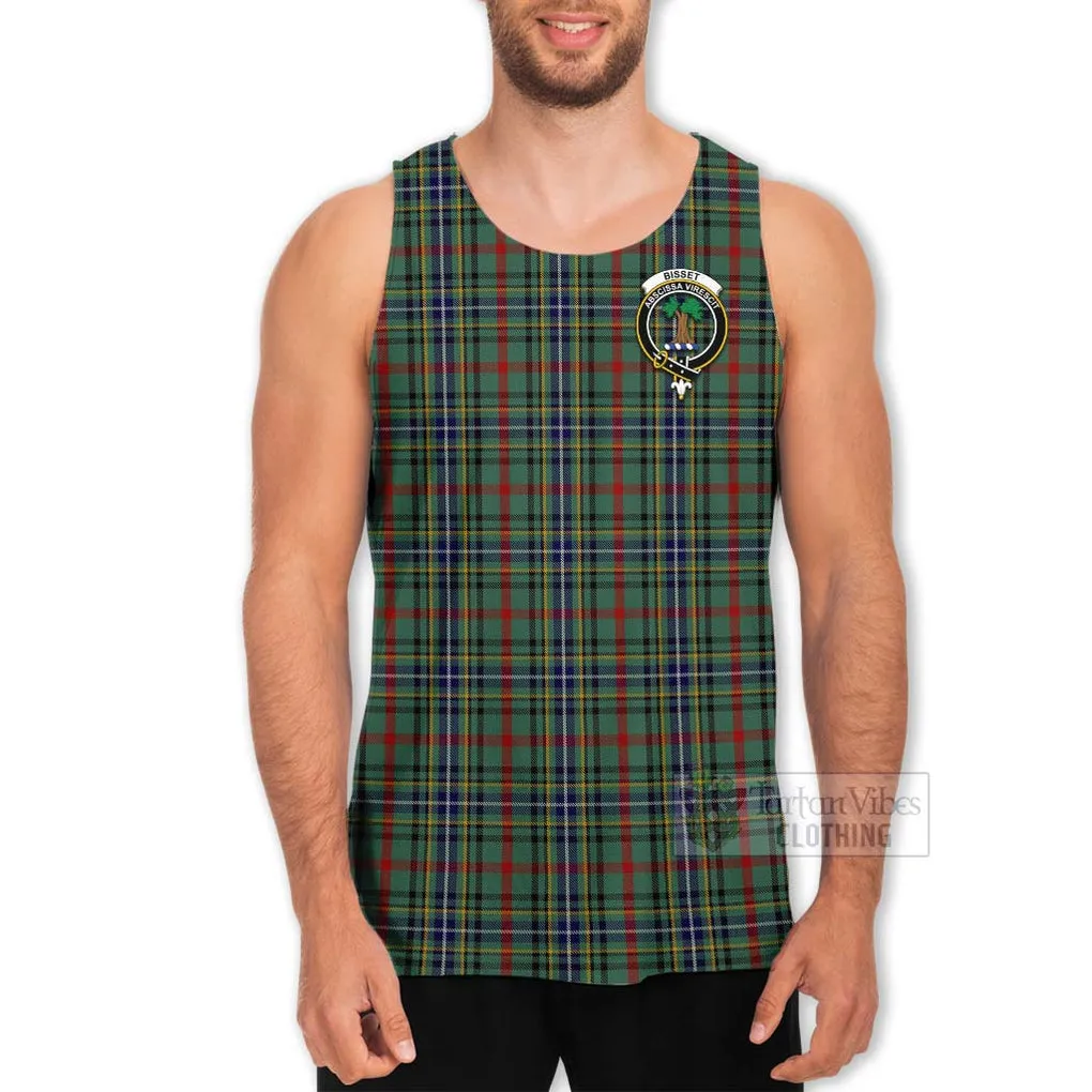 Bisset Tartan Men's Tank Top with Family Crest Celtic Skull Style