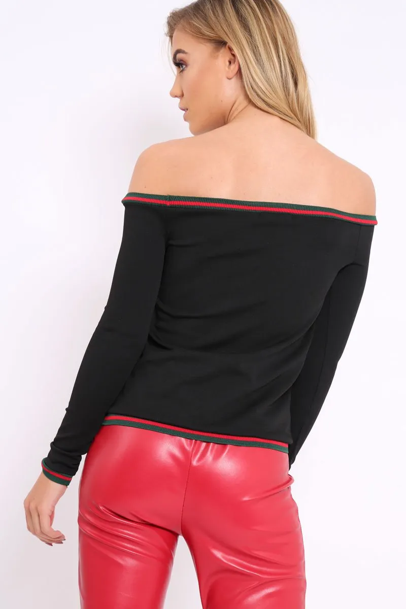 Black Sports Trim Bardot Top - Nylah