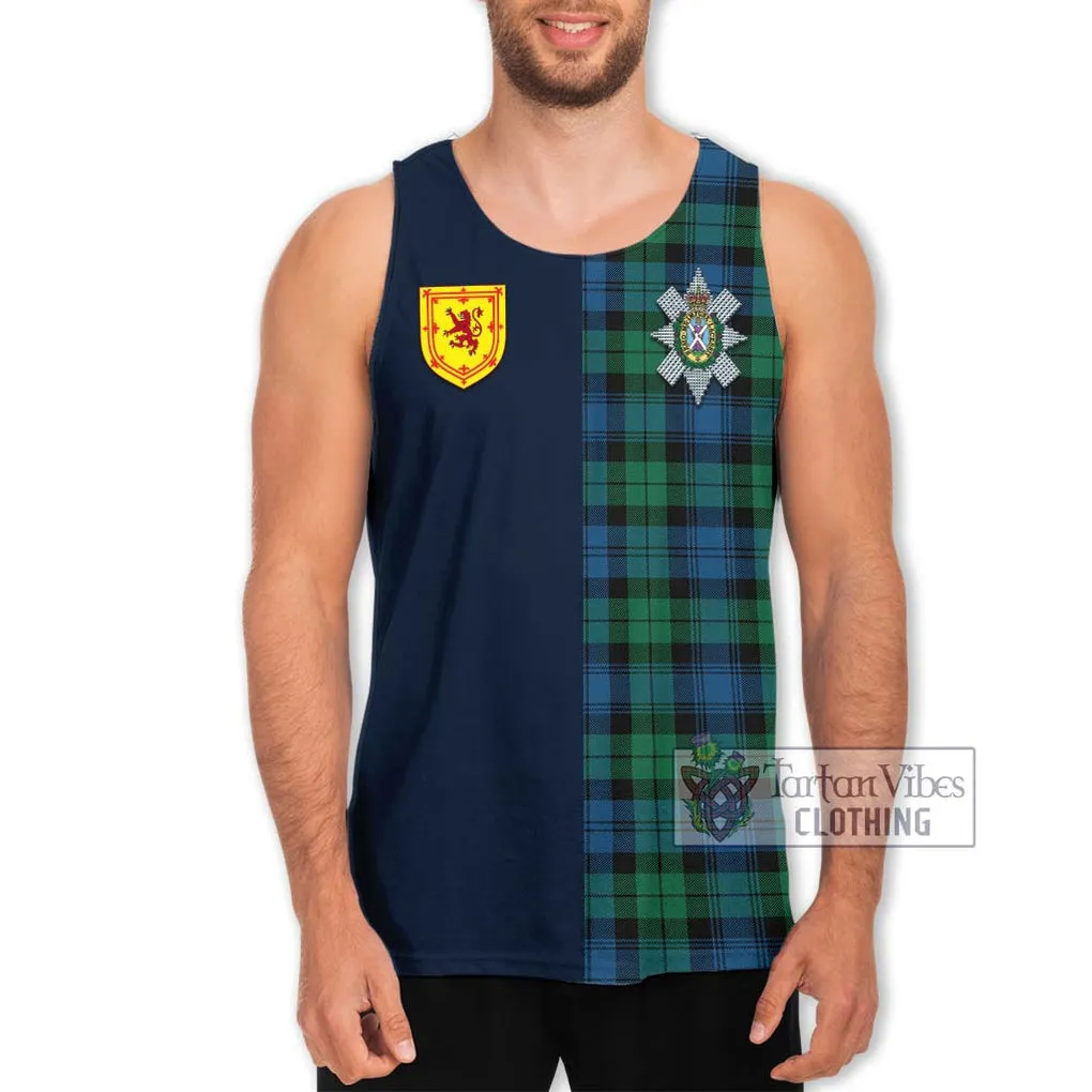 Black Watch Ancient Tartan Men's Tank Top Alba with Scottish Lion Royal Arm Half Style