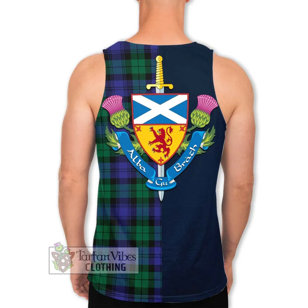 Black Watch Modern Tartan Men's Tank Top Alba with Scottish Lion Royal Arm Half Style