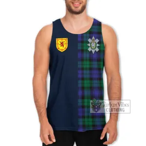 Black Watch Modern Tartan Men's Tank Top Alba with Scottish Lion Royal Arm Half Style