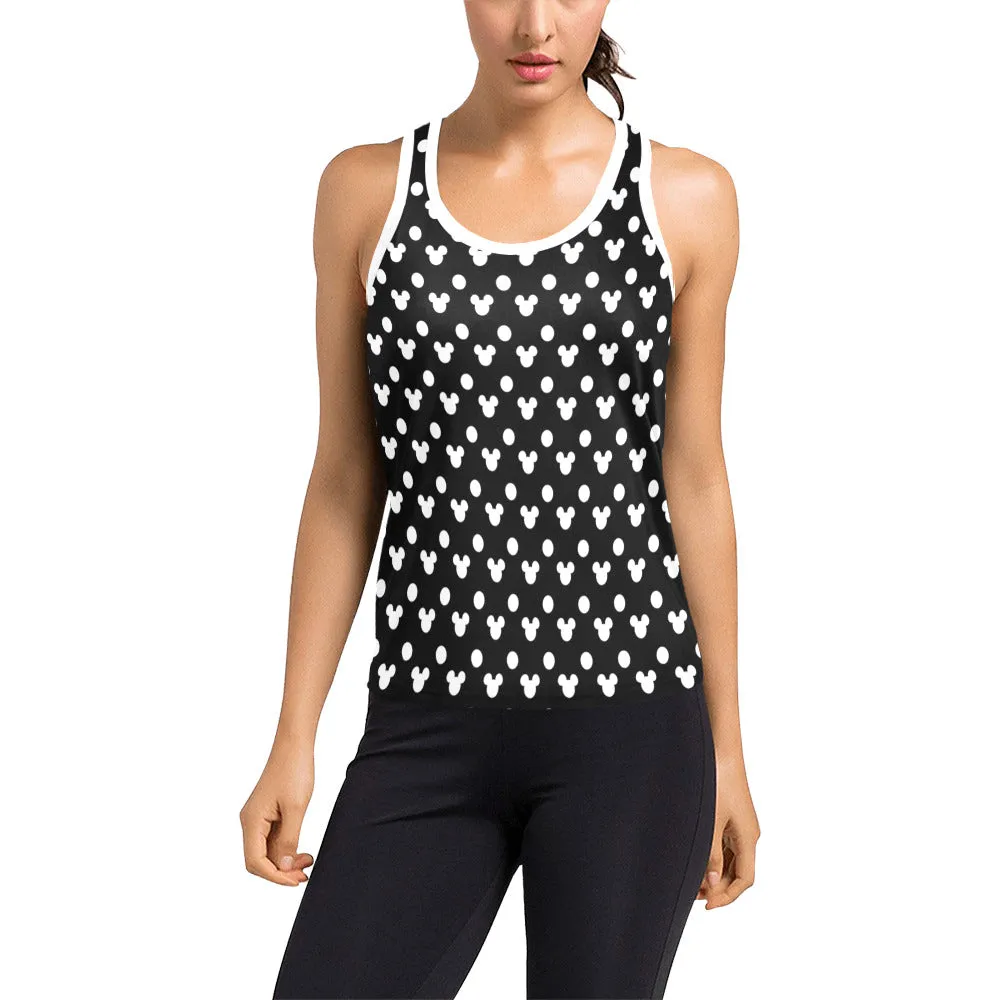 Black With White Mickey Polka Dots Women's Racerback Tank Top