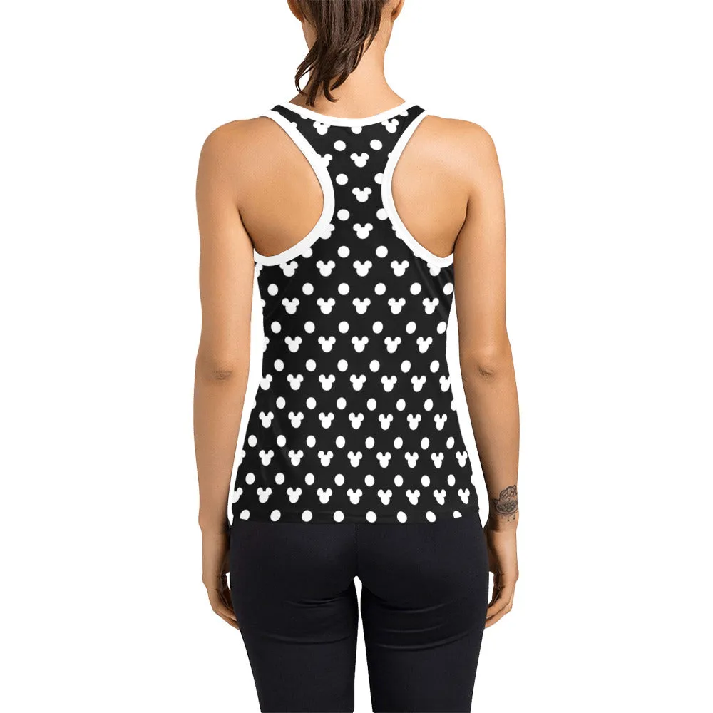 Black With White Mickey Polka Dots Women's Racerback Tank Top