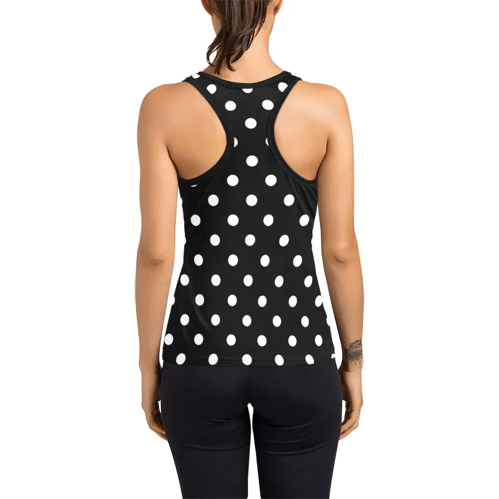 Black With White Polka Dots Women's Racerback Tank Top