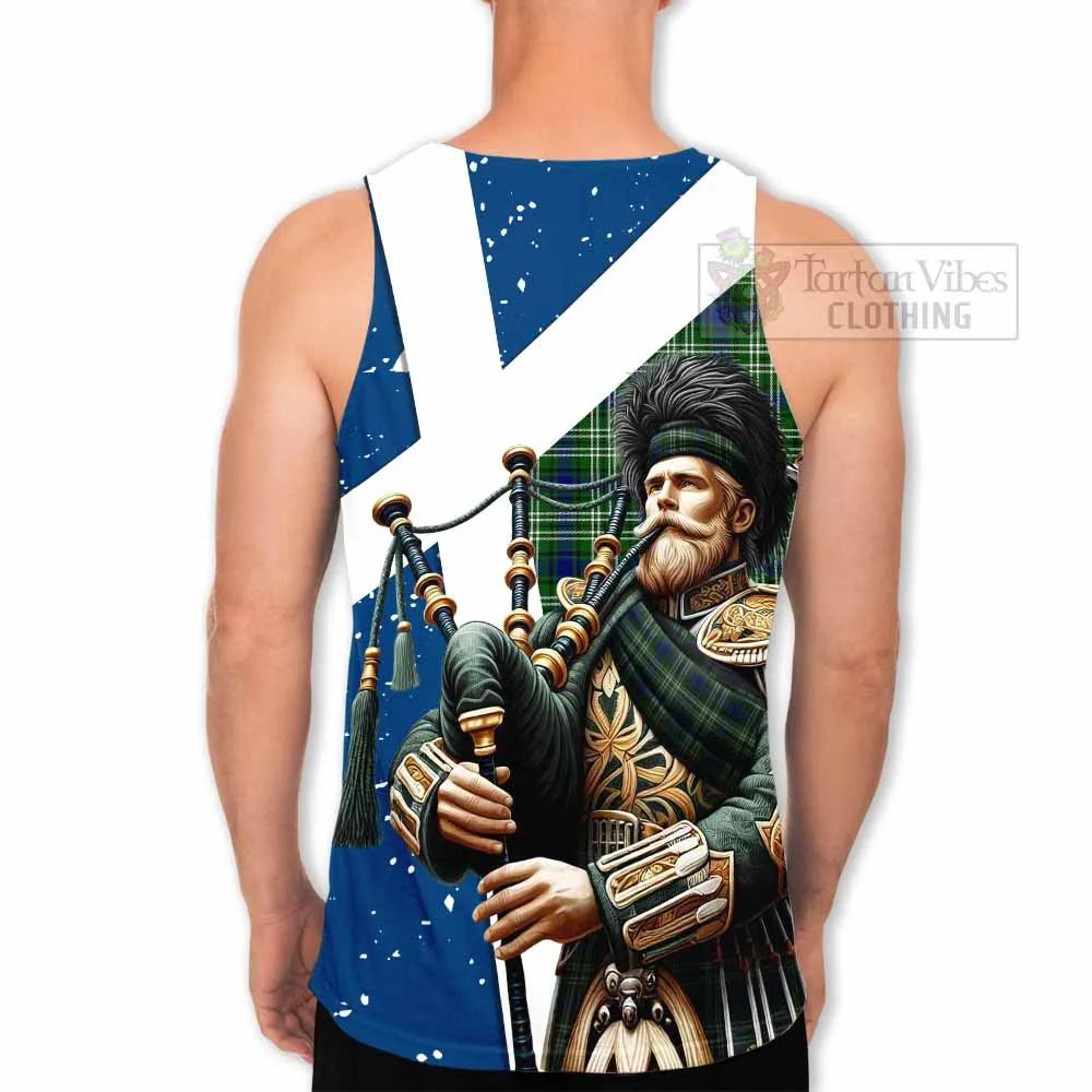 Blackadder Tartan Men's Tank Top with Family Crest Scottish Bagpiper Vibes