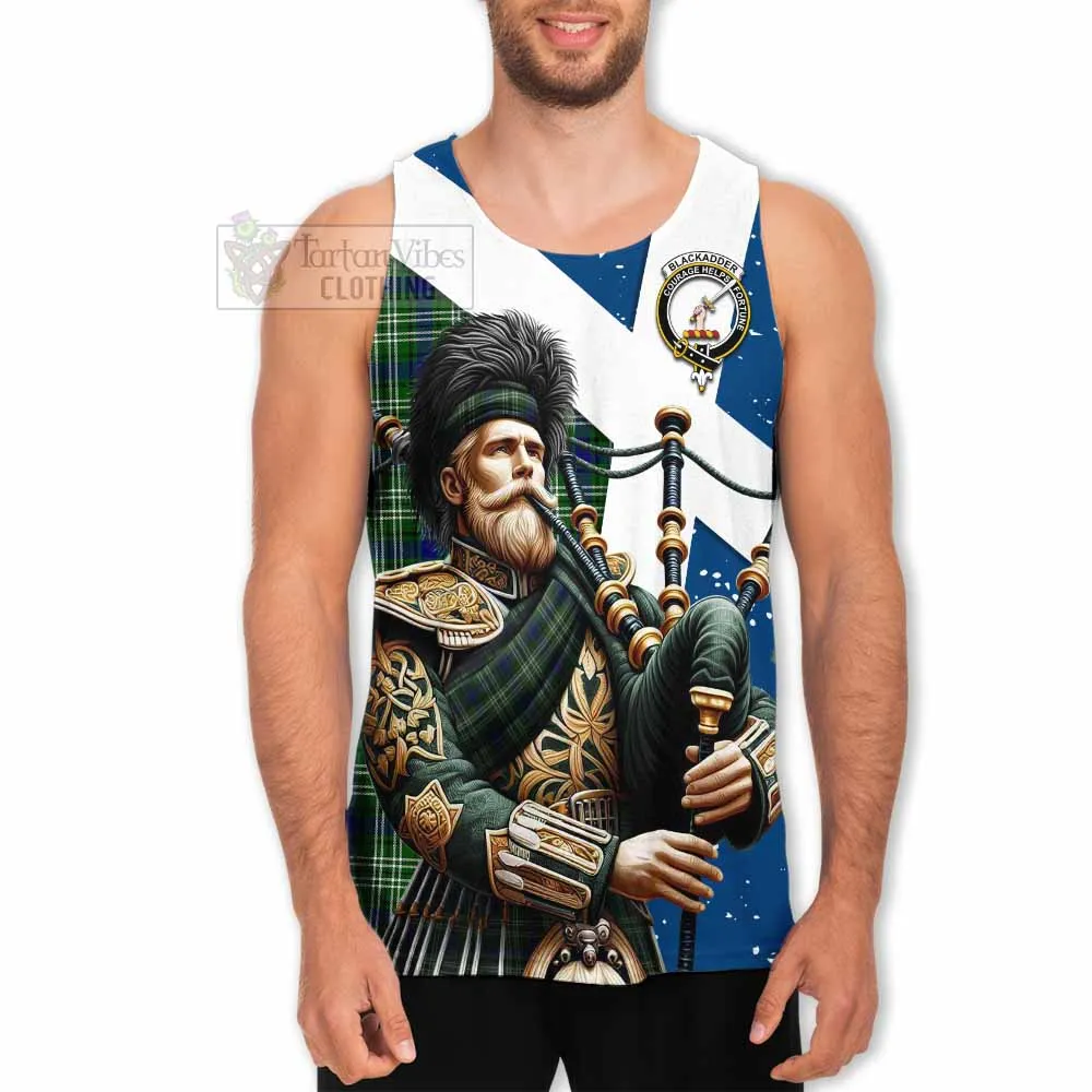 Blackadder Tartan Men's Tank Top with Family Crest Scottish Bagpiper Vibes