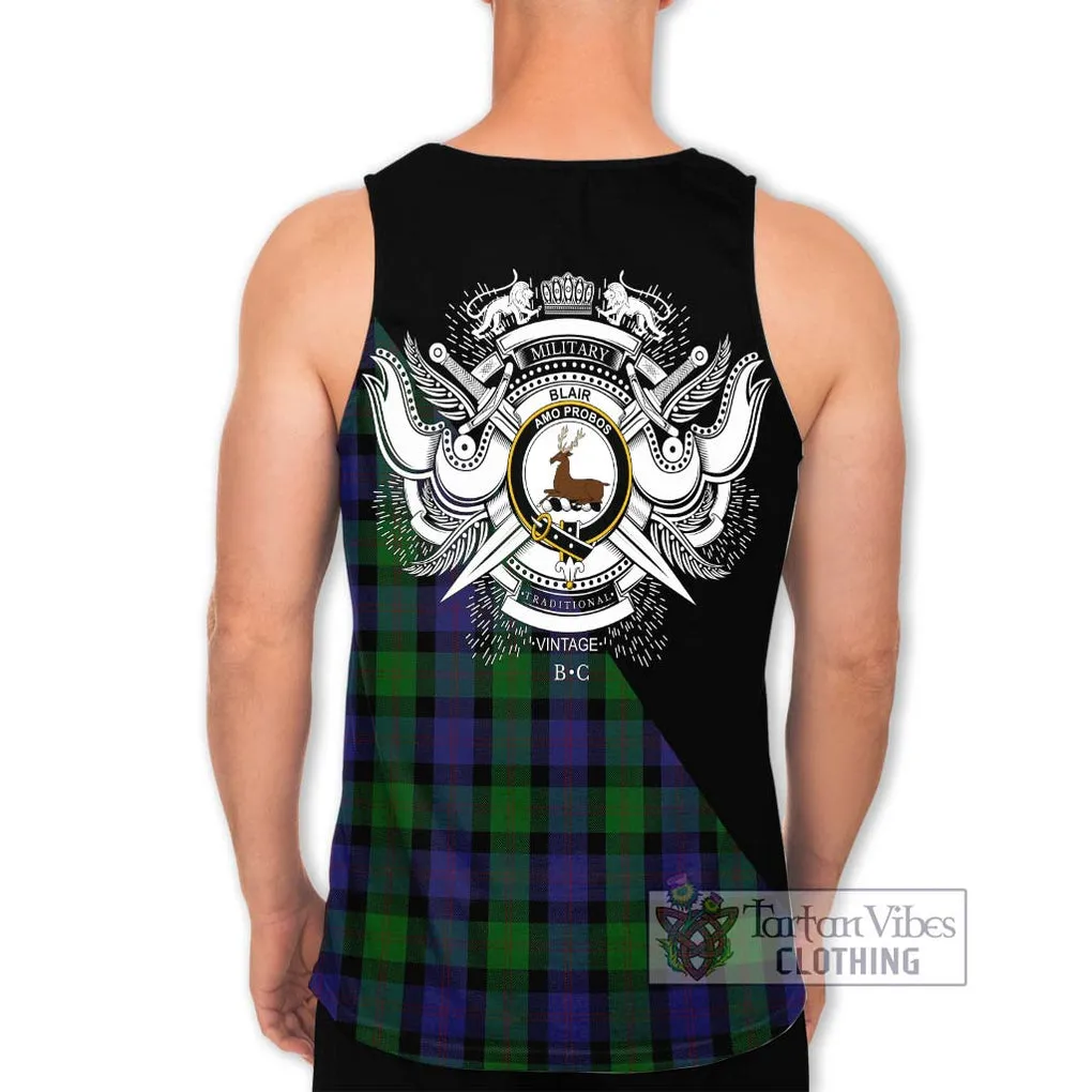 Blair Tartan Men's Tank Top with Family Crest and Military Logo Style