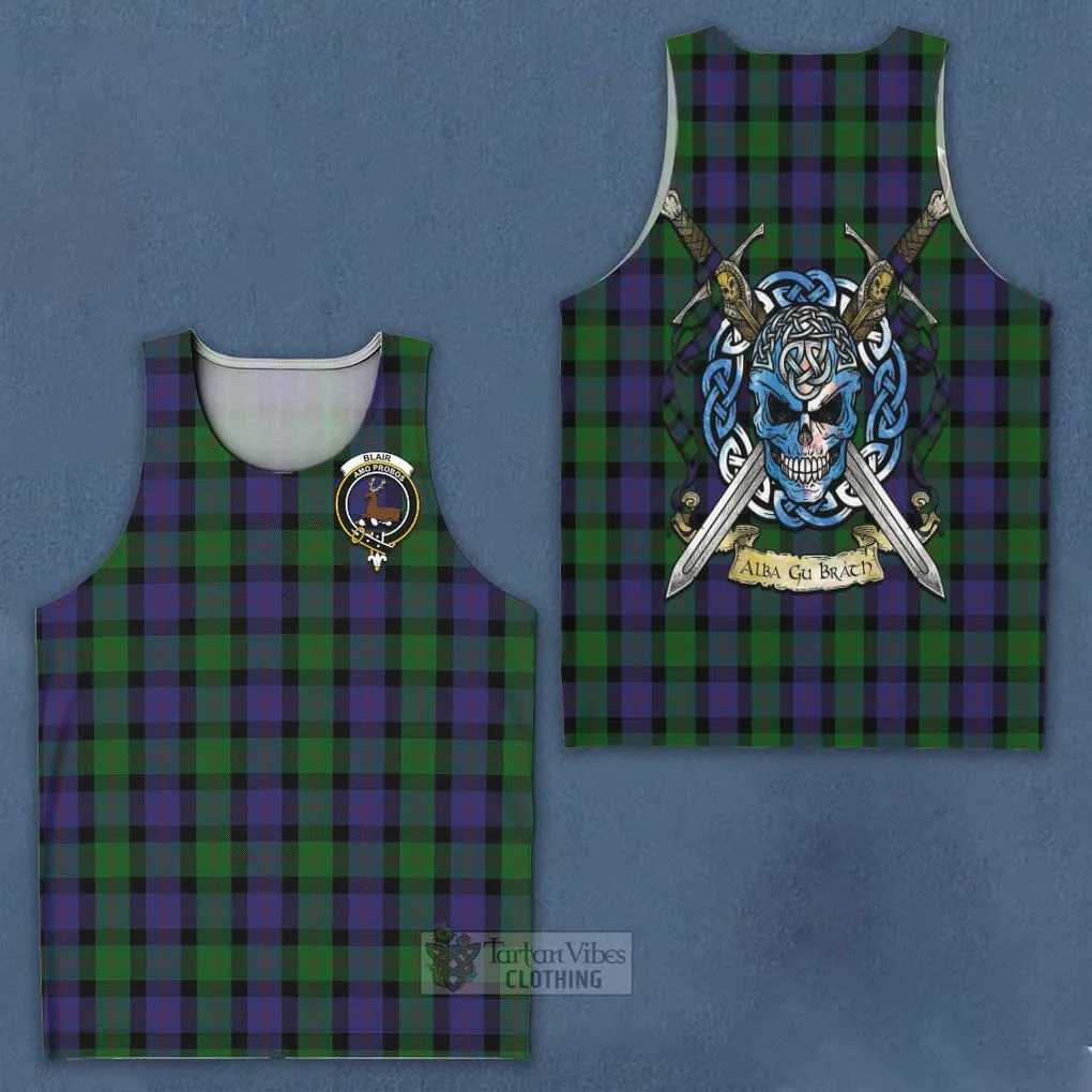 Blair Tartan Men's Tank Top with Family Crest Celtic Skull Style