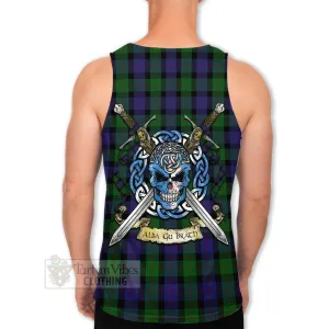 Blair Tartan Men's Tank Top with Family Crest Celtic Skull Style