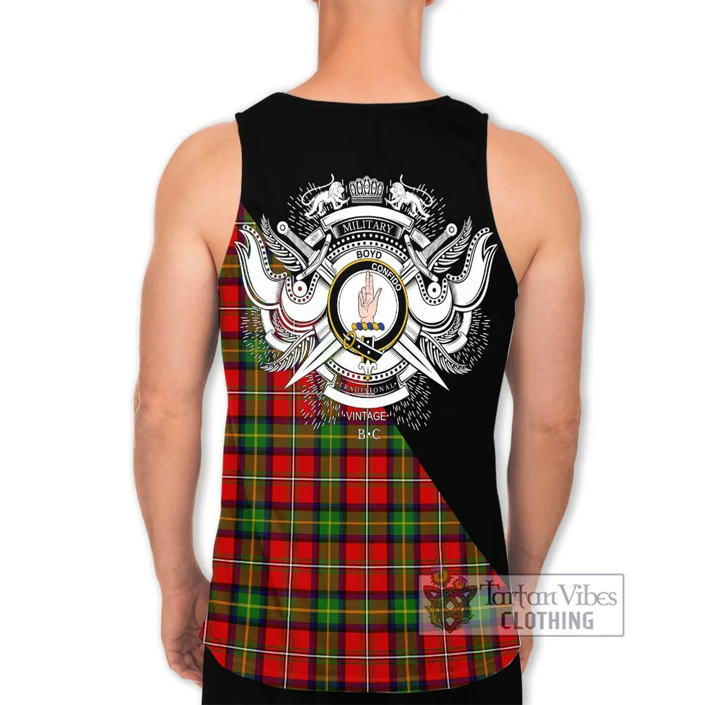 Boyd Tartan Men's Tank Top with Family Crest and Military Logo Style