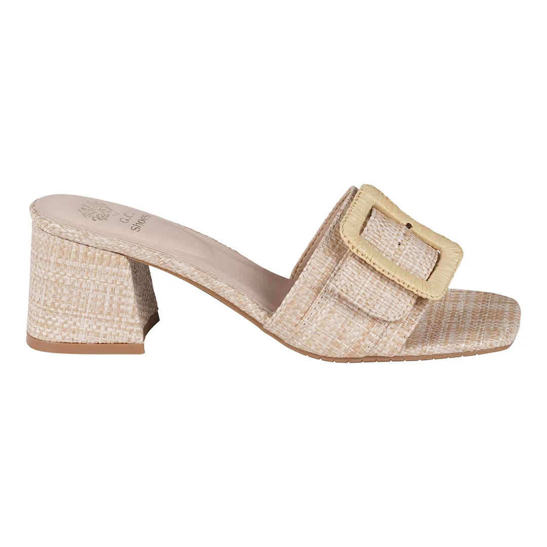 Britta Natural Oversized Buckle Heeled Sandals