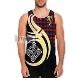 Broun Modern Tartan Men's Tank Top with Family Crest and Celtic Symbol Style