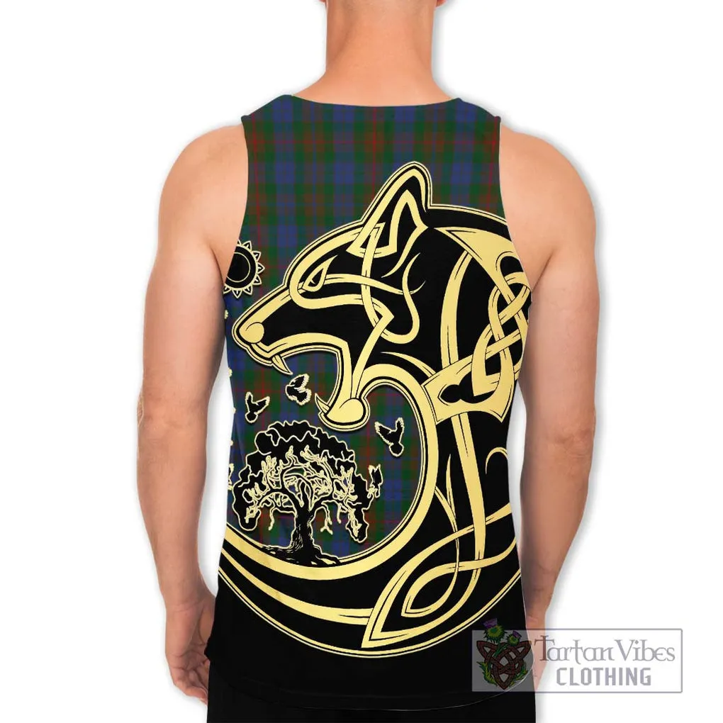 Buchanan Hunting Tartan Men's Tank Top with Family Crest Celtic Wolf Style