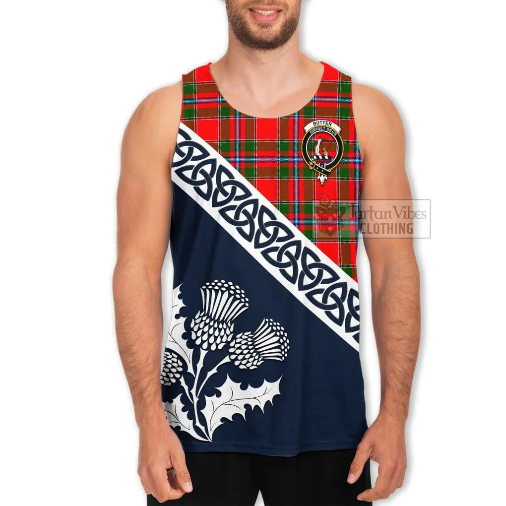 Butter Tartan Men's Tank Top Featuring Thistle and Scotland Map