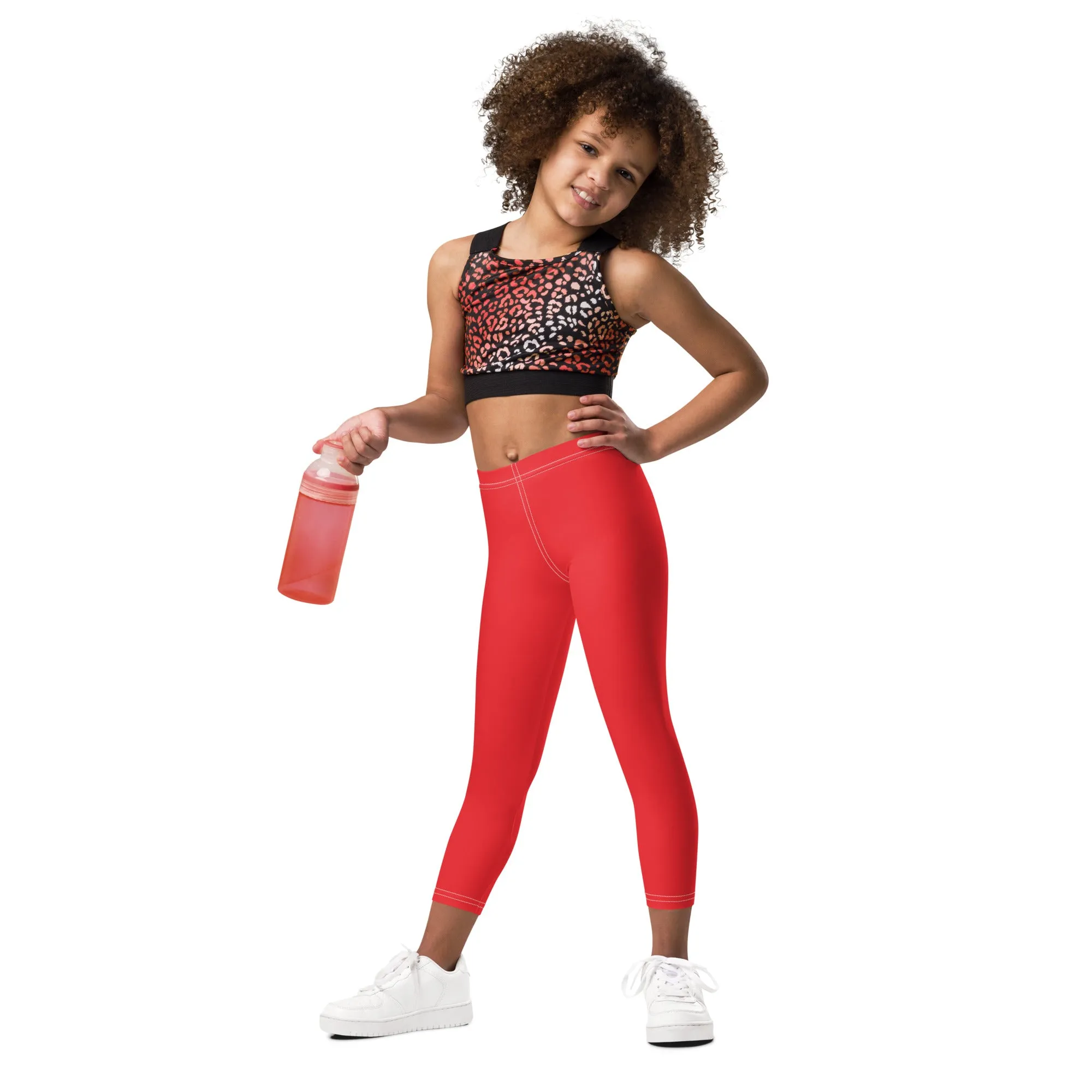 Colorful Comfort: Girls' Active Leggings in Solid Hues - Scarlet